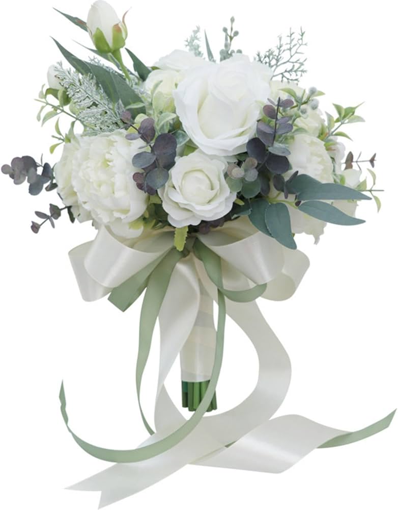 Amazon｜MOJUN ウェディングブーケ 花嫁用 造花 ホワイトローズ